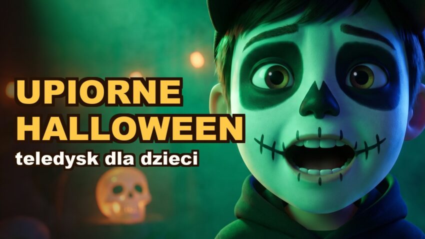 Tymon w stroju szkieleta – kadr z animowanego teledysku „Upiorne Halloween” Alicja Janosz Dzieciom